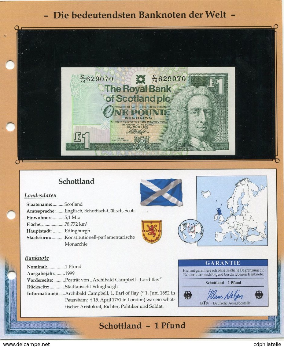 ECOSSE BILLET NEUF DE 1 POUND DE 1999 AVEC CERTIFICAT - Autres - Europe