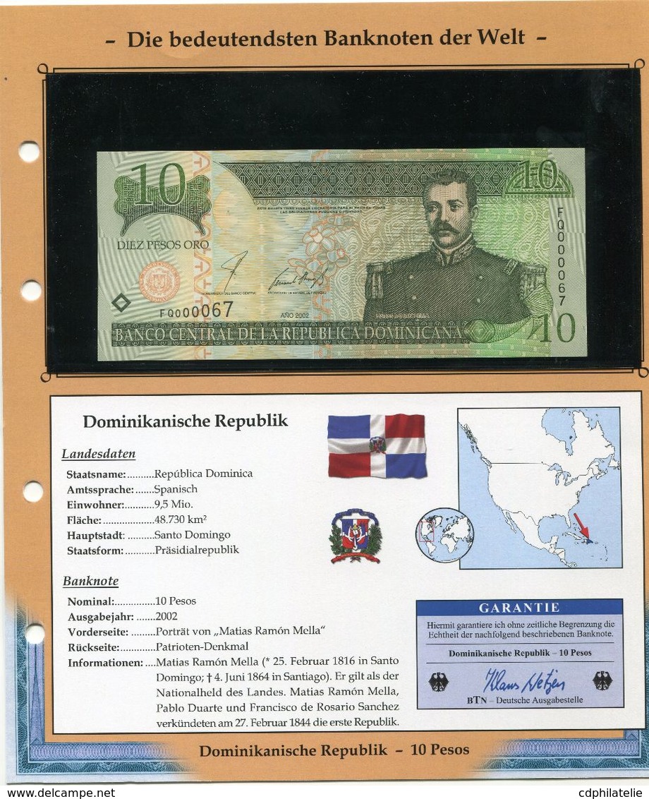 DOMINICAINE BILLET NEUF DE 10 PESOS DE 2002 AVEC CERTIFICAT - Dominicaine