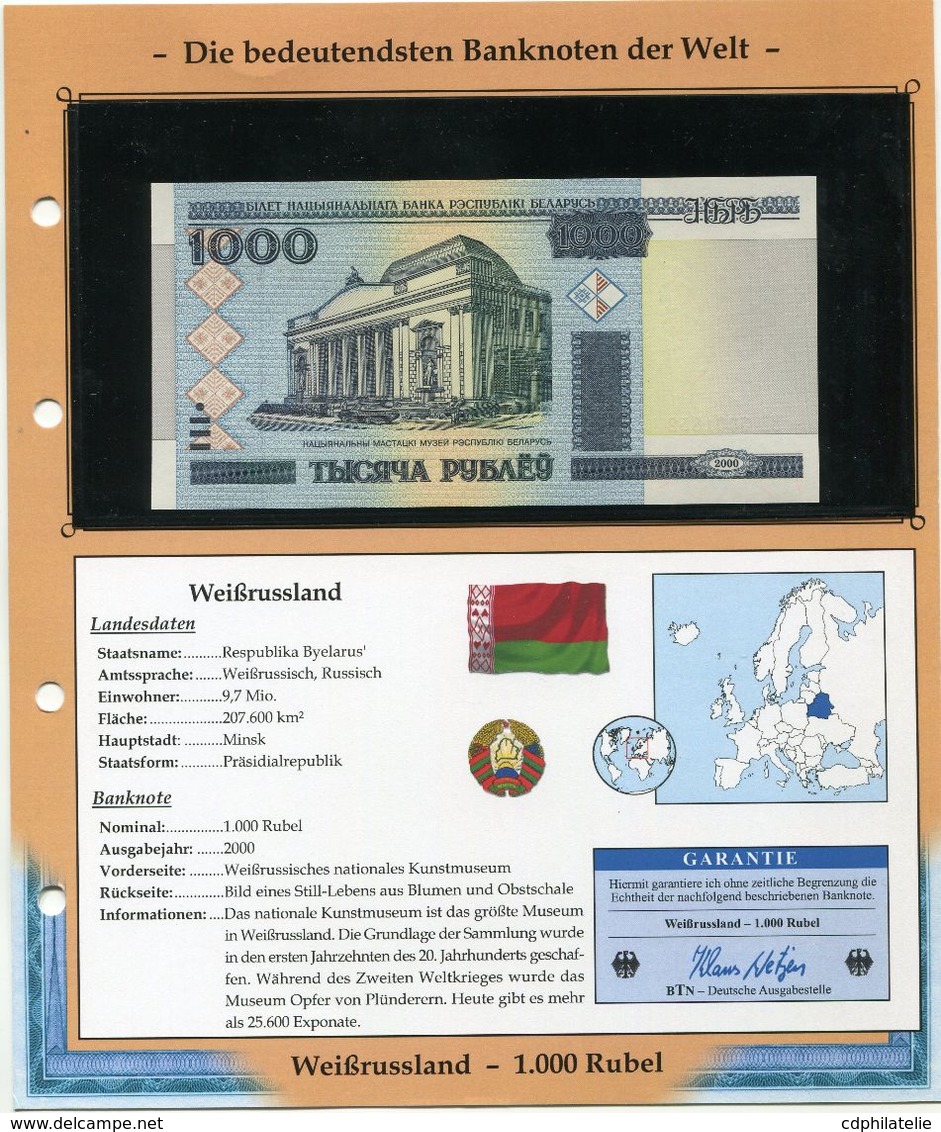 BELARUS BILLET NEUF DE 1.000 RUBEL DE 2000 AVEC CERTIFICAT - Belarus