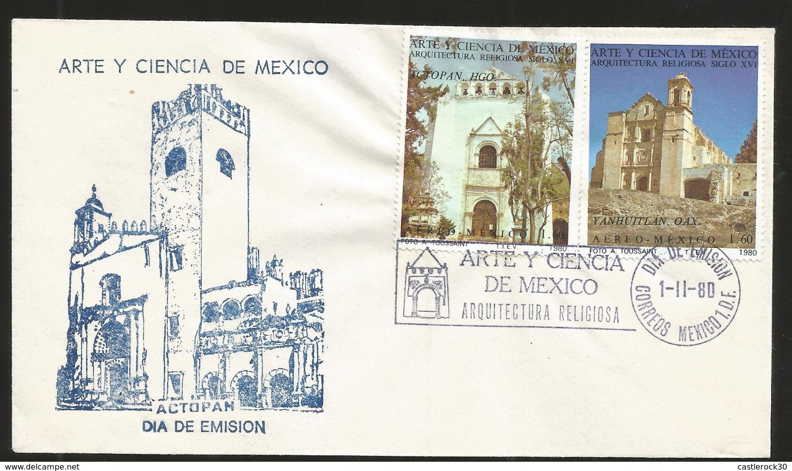 J) 1980 MEXICO, ART AND SCIENCE OF MEXICO, RELIGIOUS ARCHITECTURE XVI CENTURY, ACOLMAN, ACTOPAN, TLAYACAPAN, SET OF 2 FD - Mexique