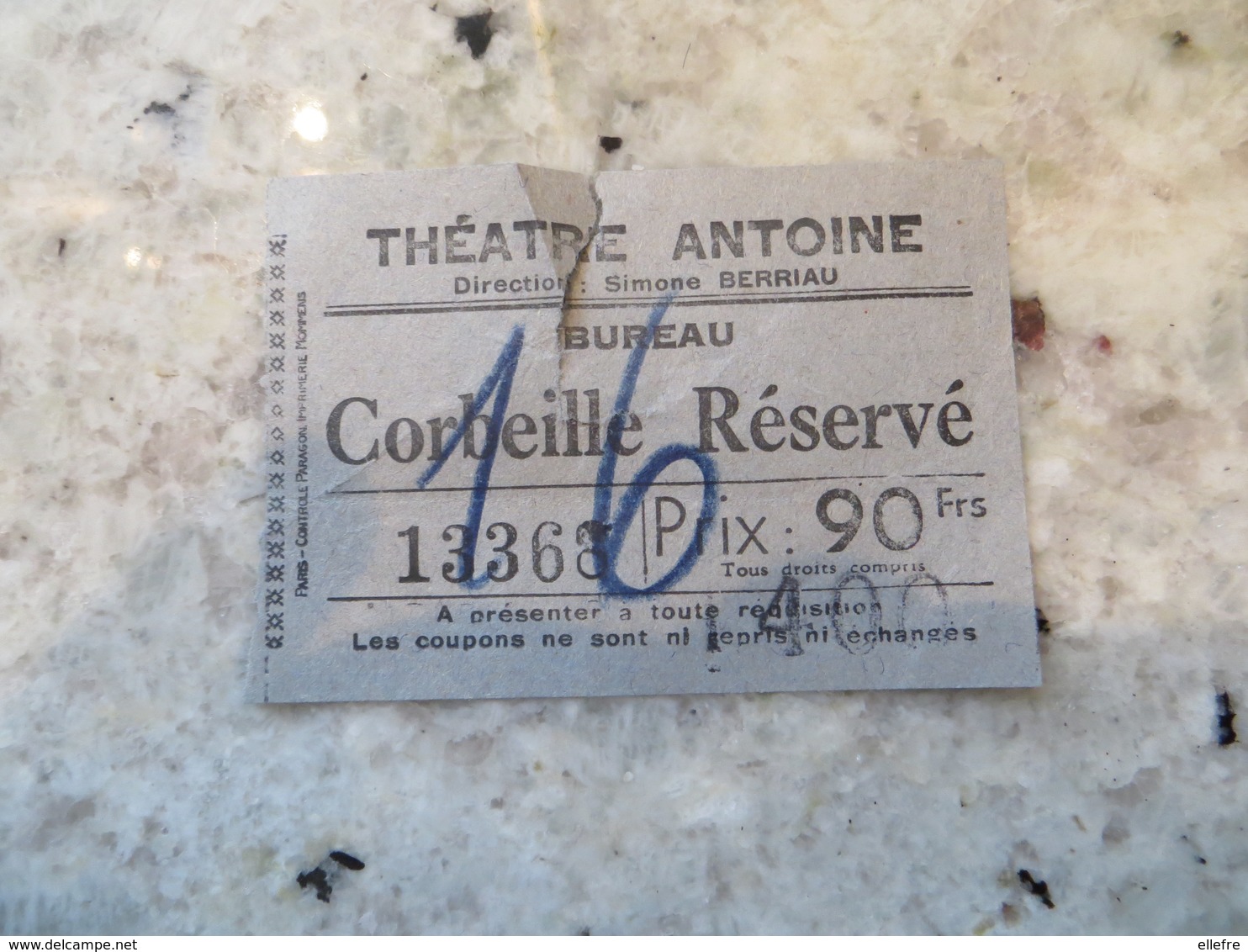 Billet Théâtre Antoine Bureau Corbeille Réservé Ancien à Dater - Tickets - Vouchers