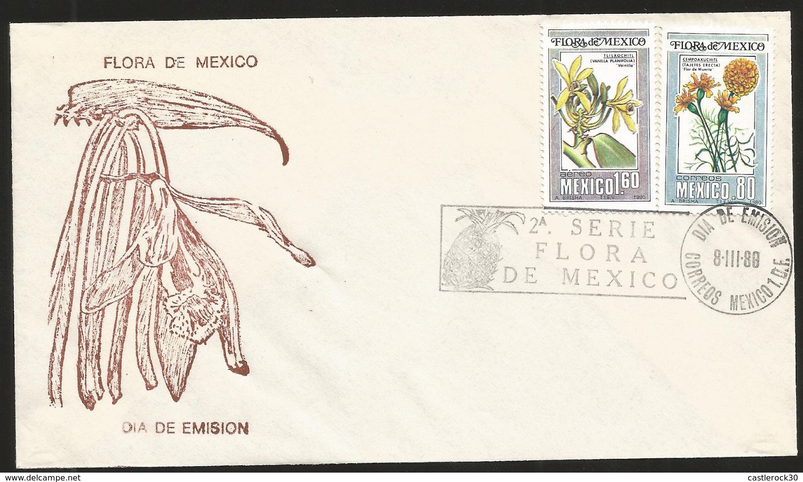 J) 1980 MEXICO, FLORA OF MEXICO, CEMPAXUCHITL, TLILXOCHITL, MULTIPLE STAMPS, SECOOND SET, FDC - Mexico