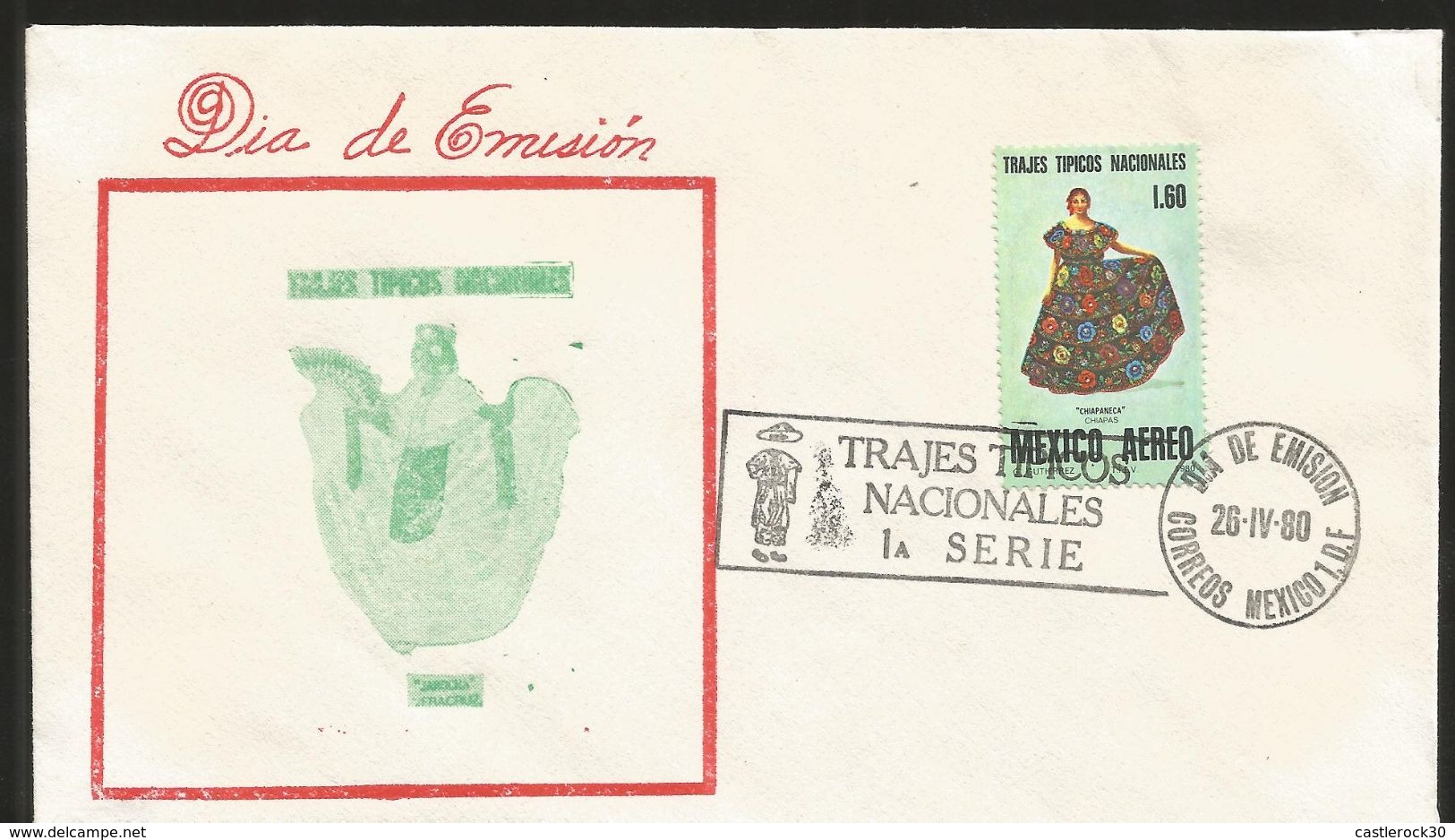 J) 1980 MEXICO, NATIONAL TYPICAL COSTUMES, CHIAPAS, PUEBLA AND VERACRUZ, SET OF 3 FDC - Mexico