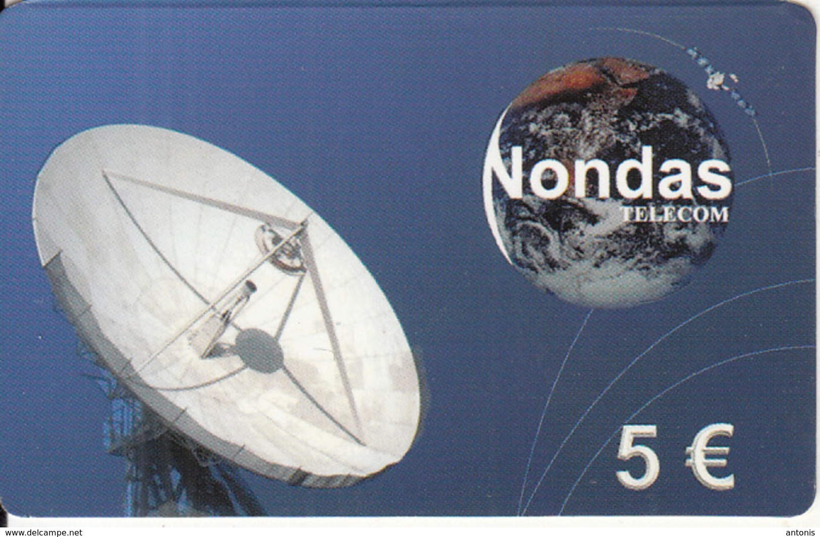 NETHERLANDS - Satellite Dish & Globe, Nondas Telecom Global Prepaid Card 5 Euro, Exp.date 01/01/2001, Used - [3] Sim Cards, Prepaid & Refills