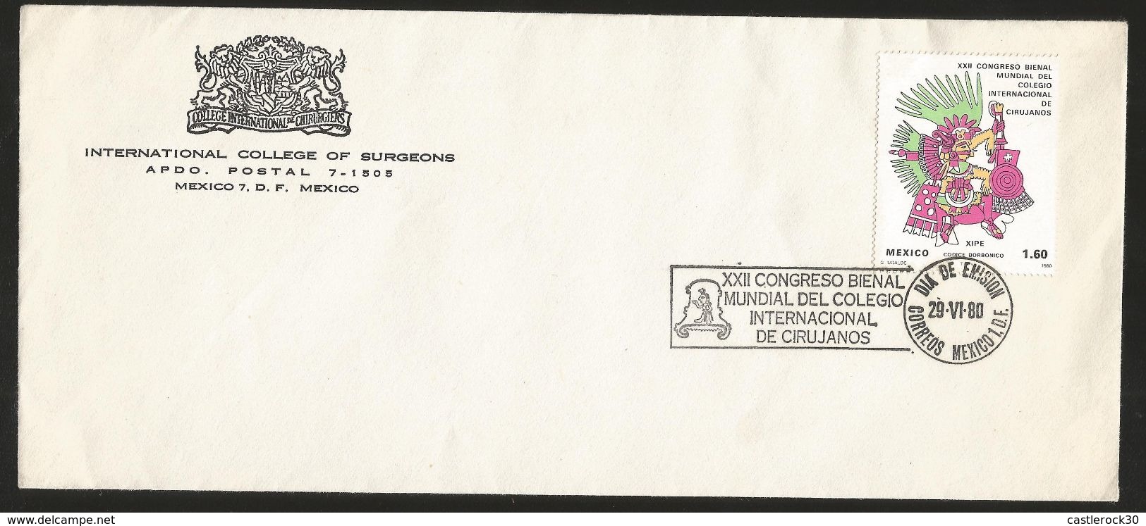 J) 1980 MEXICO, XXII INTERNATIONAL BIENNIAL CONGRESS INTERNATIONAL COLLEGE OF SURGEONS, BORBONIC CODE, XIPE, SET OF 7 FD - Mexico