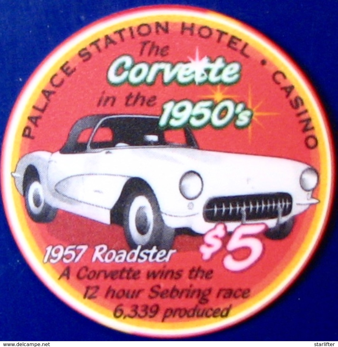 $5 Casino Chip. Palace Station, Las Vegas, NV. Corvette Of The 50s, Only 450 Made, NEW. M41. - Casino