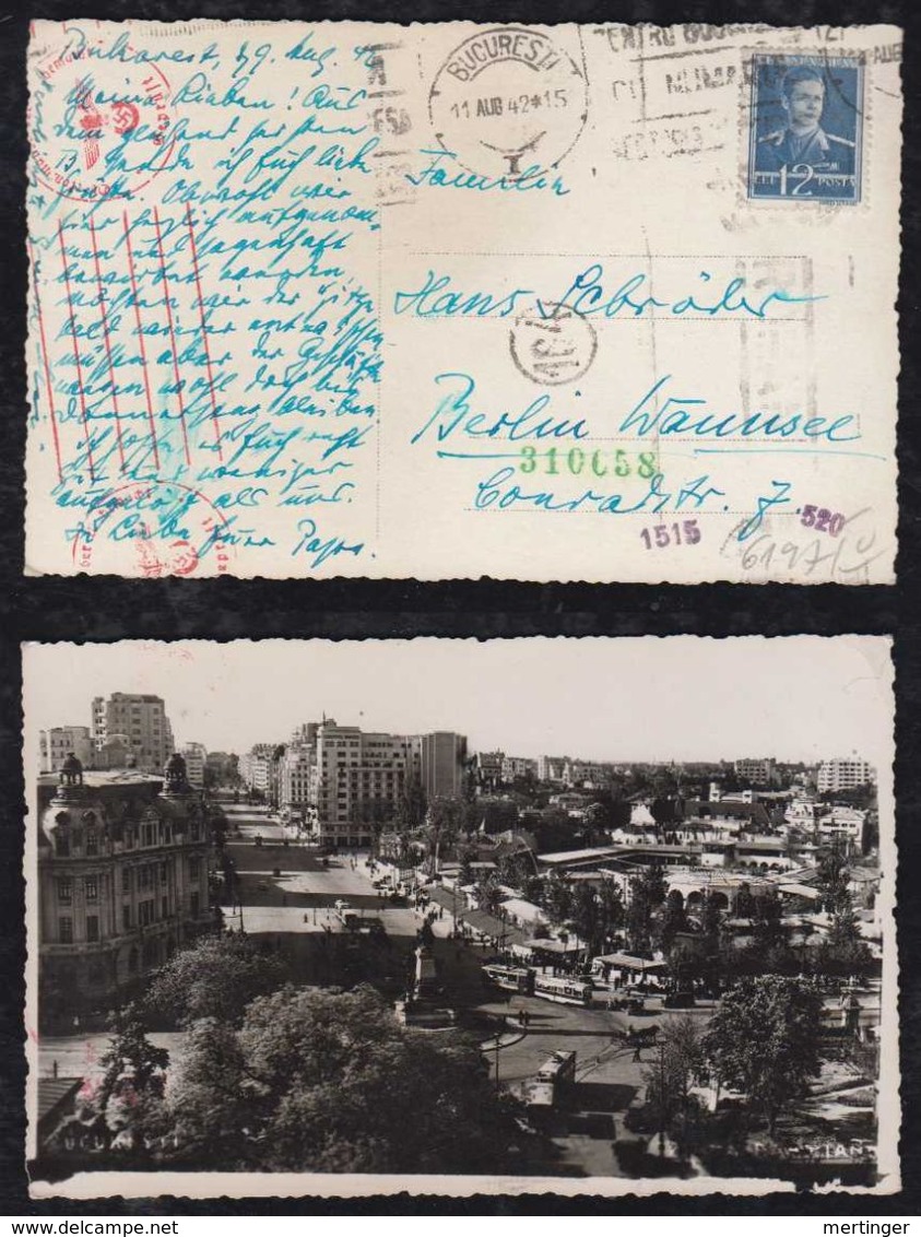 Rumänien Romania 1942 Double Censor Postcard To BERLIN Germany - Covers & Documents