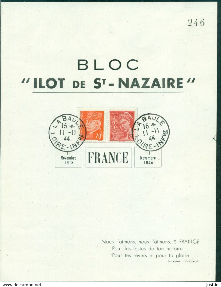 FRANCE Ilot De St NAZAIRE  Grand Bloc(155x205) 11.11.44 LA BAULE.TB.cote : 110 €. - Guerre (timbres De)