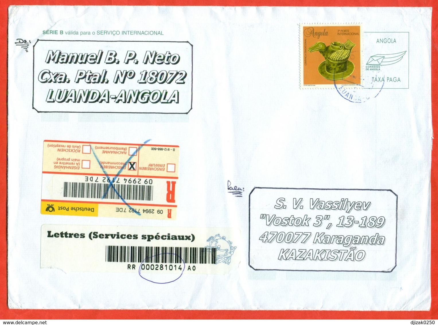 Angola 2003.Registered Envelope With A Printed Stamp Passed The Mail. - Angola