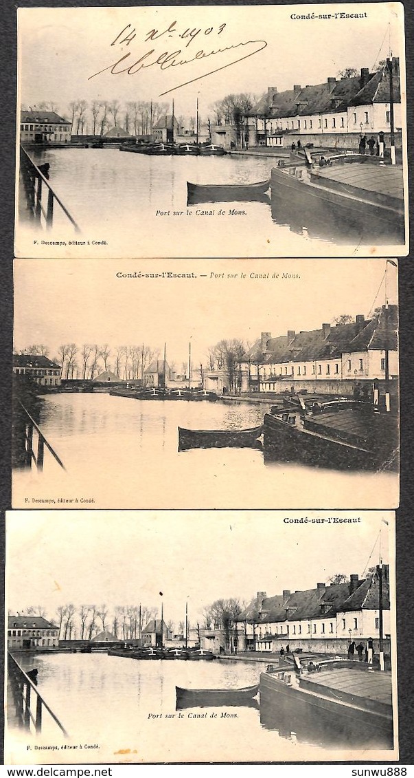 Condé-sur-l'Escaut - Port Sur Le Canal De Mons - Lot De 3 Cartes (animée, Batellerie, ..) - Hausboote