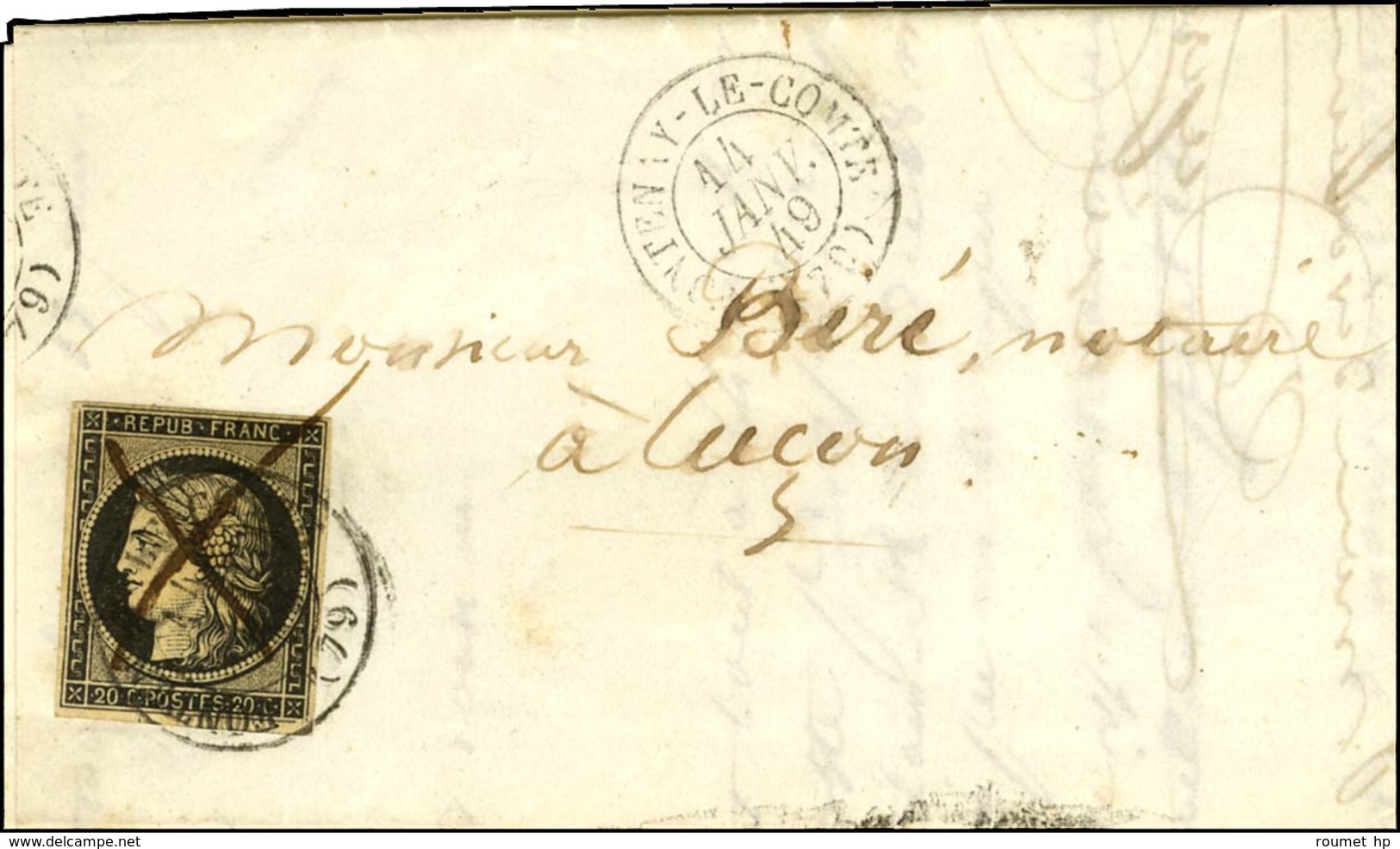 Plume + Càd T 15 FONTENAY-LE-COMTE (79) 14 JANV. 49 Sur Lettre Avec Texte Daté Du 13 Janvier 1849 Pour Luçon. - TB / SUP - 1849-1850 Cérès