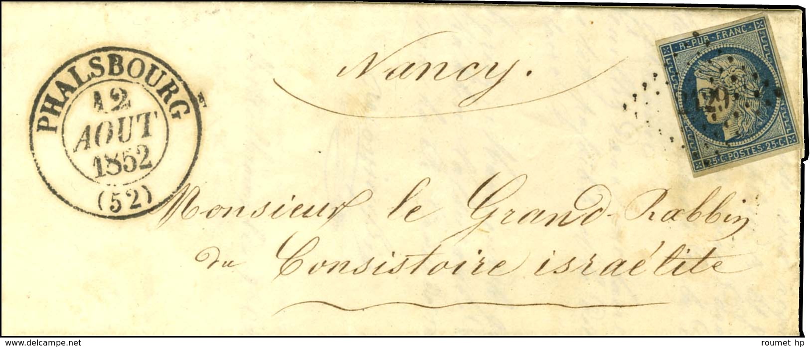 PC 2429 / N° 4 Càd T 13 PHALSBOURG (52) Sur Lettre Adressée Au Grand Rabbin Du Consistoire Israélite à Nancy. 1852. - SU - 1849-1850 Ceres