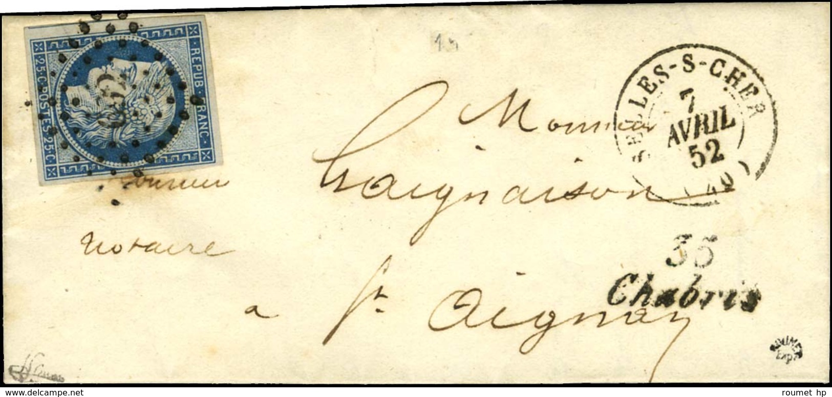 PC 692 / N° 4 Càd T 15 SELLES-S-CHER (40) Cursive 35 / Chabris. 1852. - SUP. - 1849-1850 Ceres