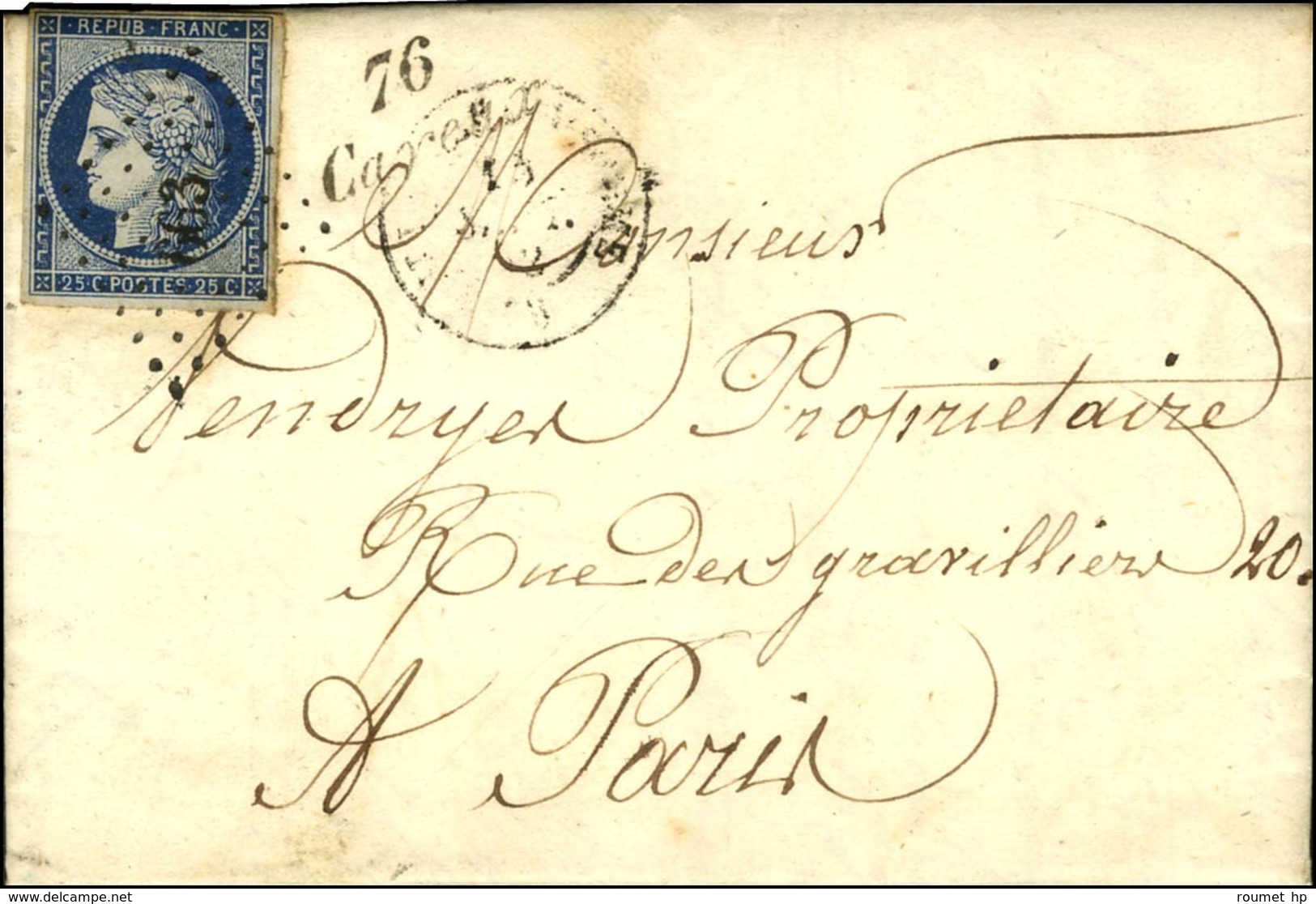 PC 663 / N° 4 Cursive 76 Cayeux Sur Lettre Avec Texte Daté De Cayeux Sur Mer Le 15 Septembre 1852 Avec étiquette Rose De - 1849-1850 Cérès