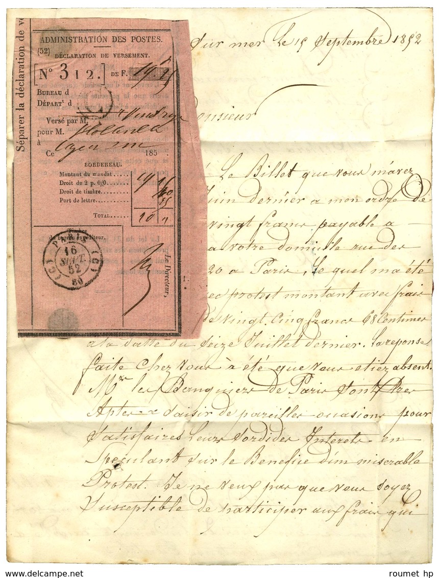 PC 663 / N° 4 Cursive 76 Cayeux Sur Lettre Avec Texte Daté De Cayeux Sur Mer Le 15 Septembre 1852 Avec étiquette Rose De - 1849-1850 Ceres