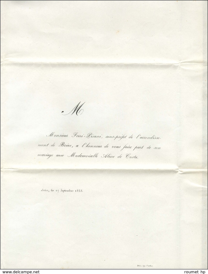 PC 309 / N° 9 (paire) Càd T 15 BEAULIEU (18) Sur Double Imprimé Complet Pour Meyssac. 1853. - SUP. - R. - 1852 Louis-Napoleon