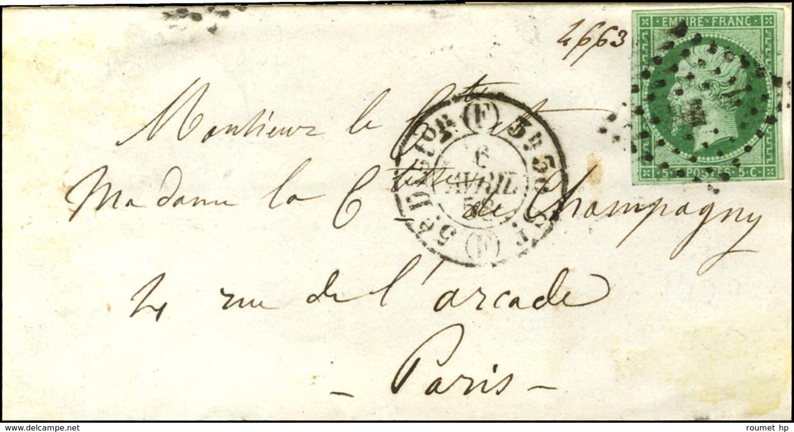 Losange F / N° 12 Càd De Distribution F Sur Lettre Pour Paris. 1858. - TB / SUP. - 1853-1860 Napoléon III