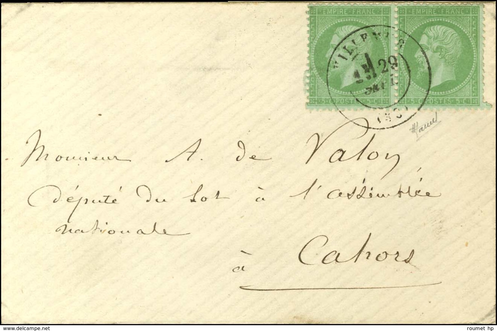 Càd T 17 VILLEMUR (30) / N° 35 Paire Sur Enveloppe Carte De Visite Pour Cahors. 1872. - SUP. - 1870 Asedio De Paris