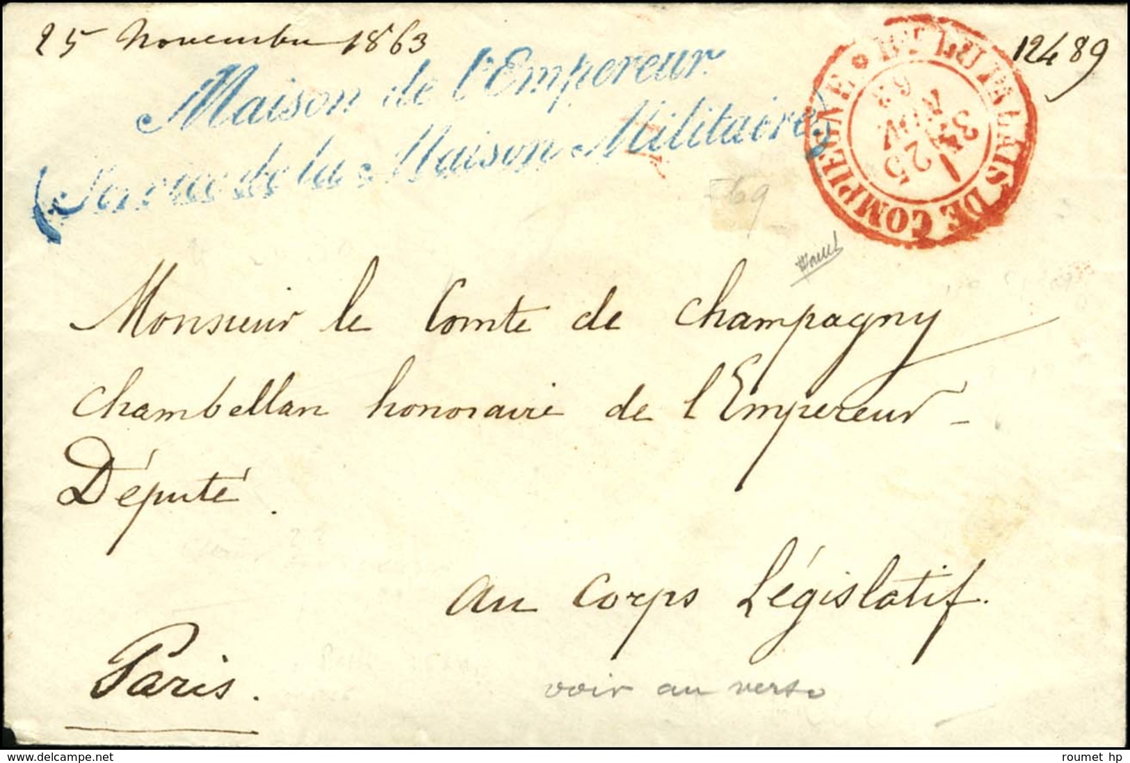 Càd Rouge Bau DU PALAIS DE COMPIEGNE / *  Sur Lettre En Franchise. 1863. - TB / SUP. - R. - Other & Unclassified