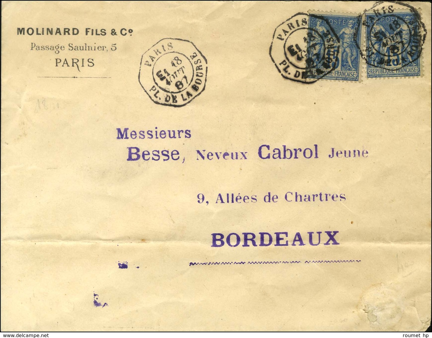 Càd Octo De Lev. Exp. PARIS / PL. DE LA BOURSE E1 / N° 90 (2). 1887. - SUP. - Otros & Sin Clasificación