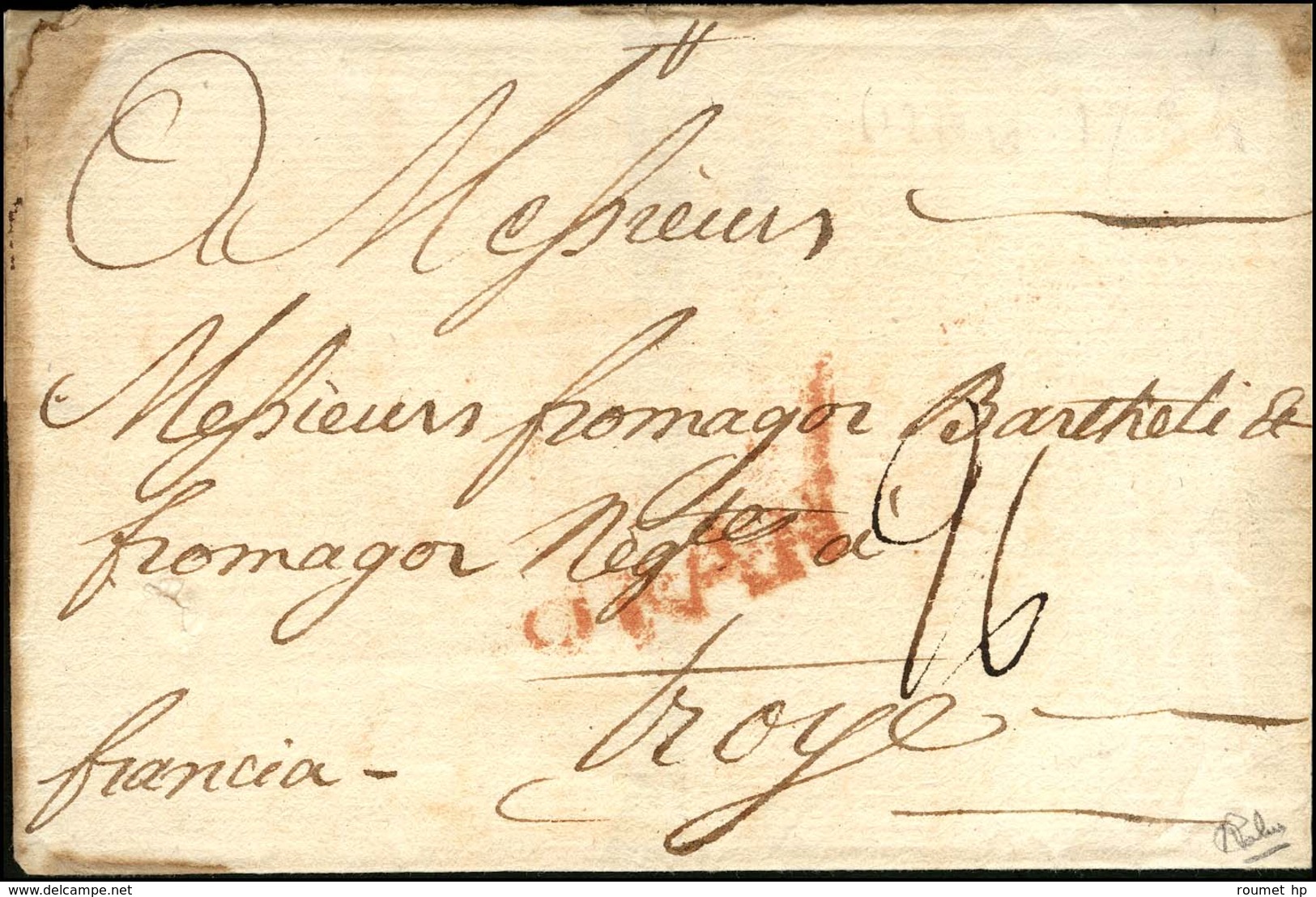 ORAN (R) Sur Lettre Sans Texte Datée '' Oran Le 20 Mai 1784 '' Pour Troyes Taxe 26 (lettre Mentionnée Dans L'ouvrage De  - Other & Unclassified