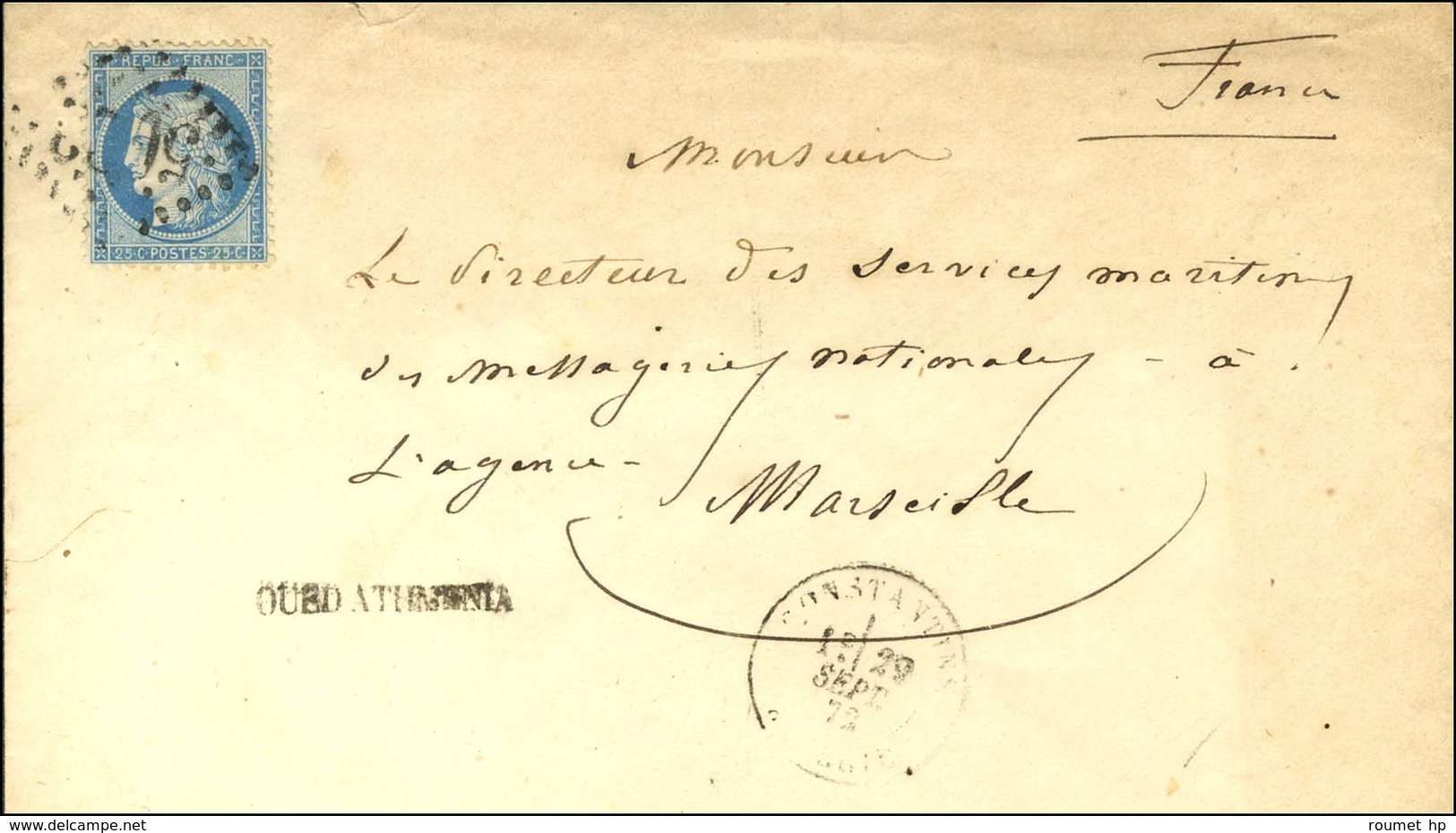 GC 5023 / N° 60 Càd CONSTANTINE / ALGÉRIE + Griffe OUED ATHMENIA Sur Lettre Pour Marseille. 1872. - TB / SUP. - RR. - Other & Unclassified