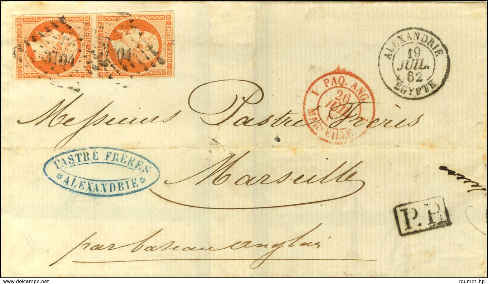 PC 3704 / N° 16 Paire Càd ALEXANDRIE / EGYPTE Sur Lettre Pour Marseille. 1862. - TB. - Maritime Post