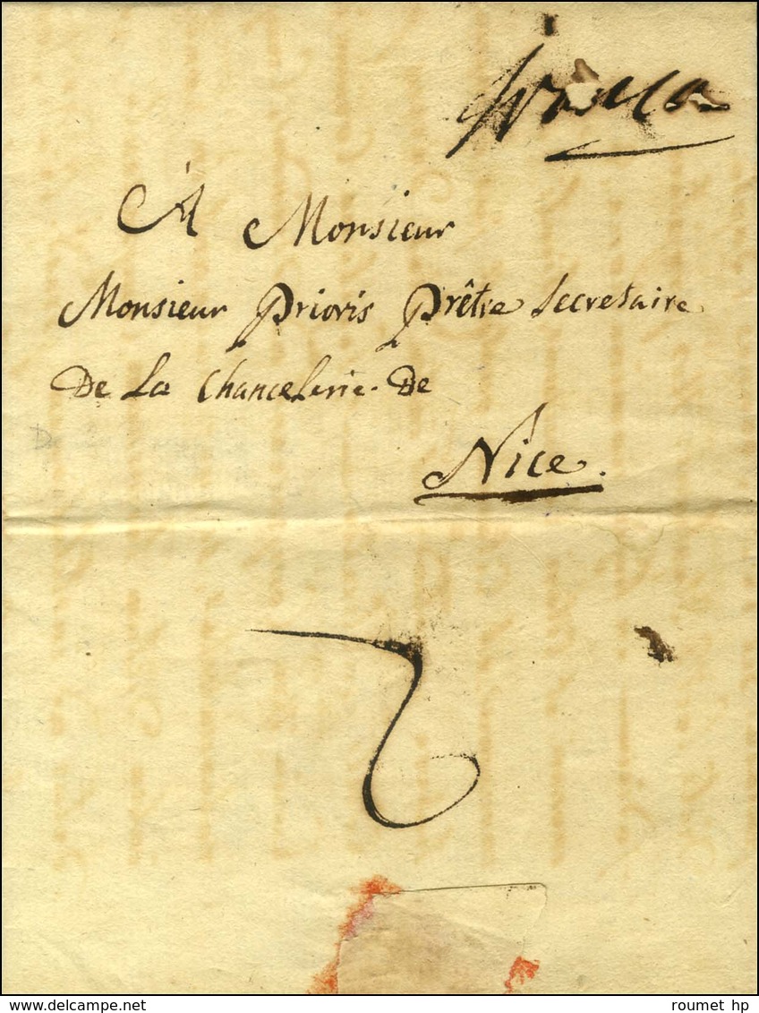 '' Franc '' Sur Lettre Avec Texte Daté De San Stefano Le 26 Janvier 1792 Pour Nice. Au Verso, Taxe 2. - TB. - Otros & Sin Clasificación