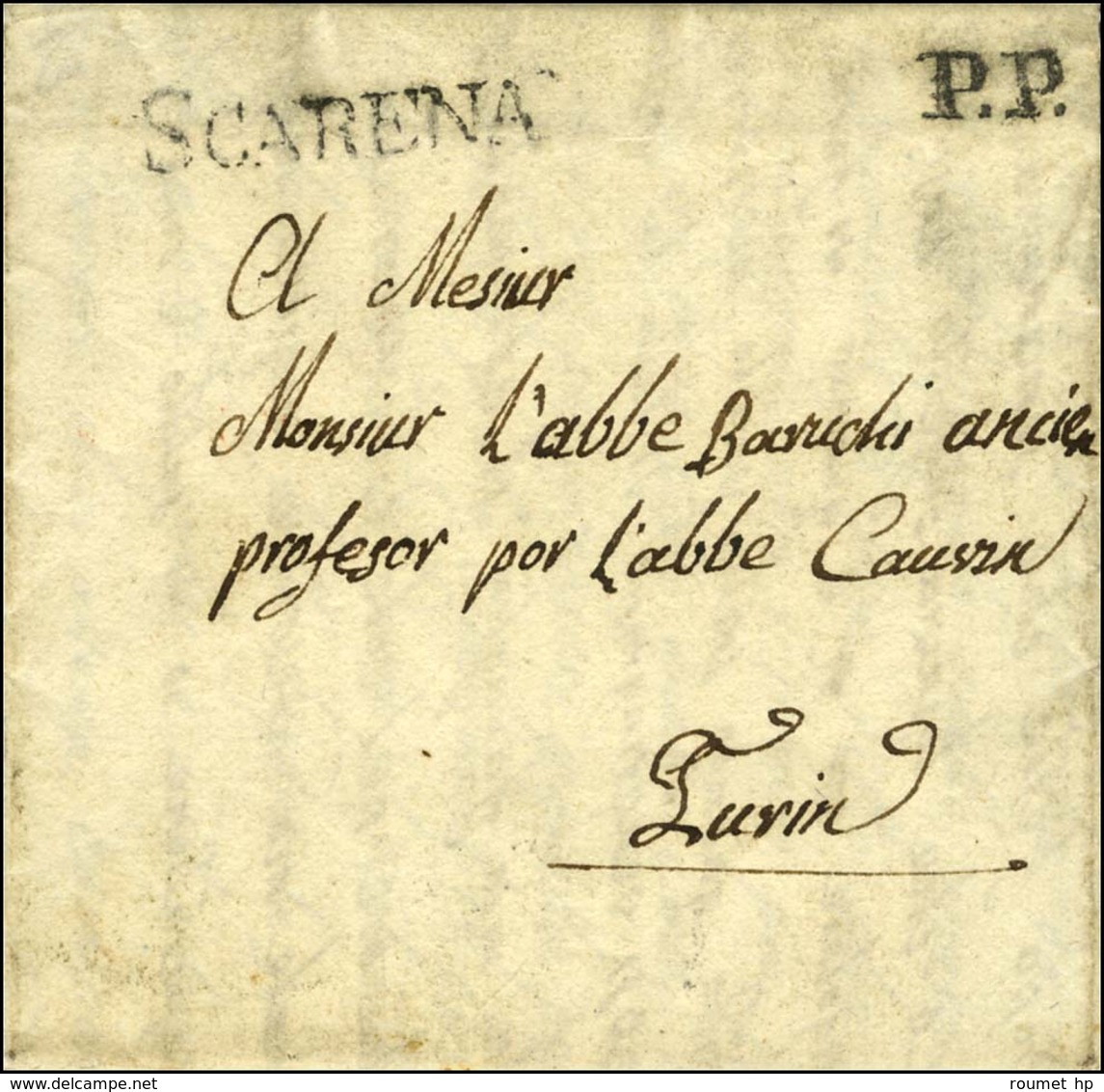 SCARENA + P.P. Sur Lettre Avec Texte De Touet Pour Turin. 1828. - SUP. - R. - Otros & Sin Clasificación