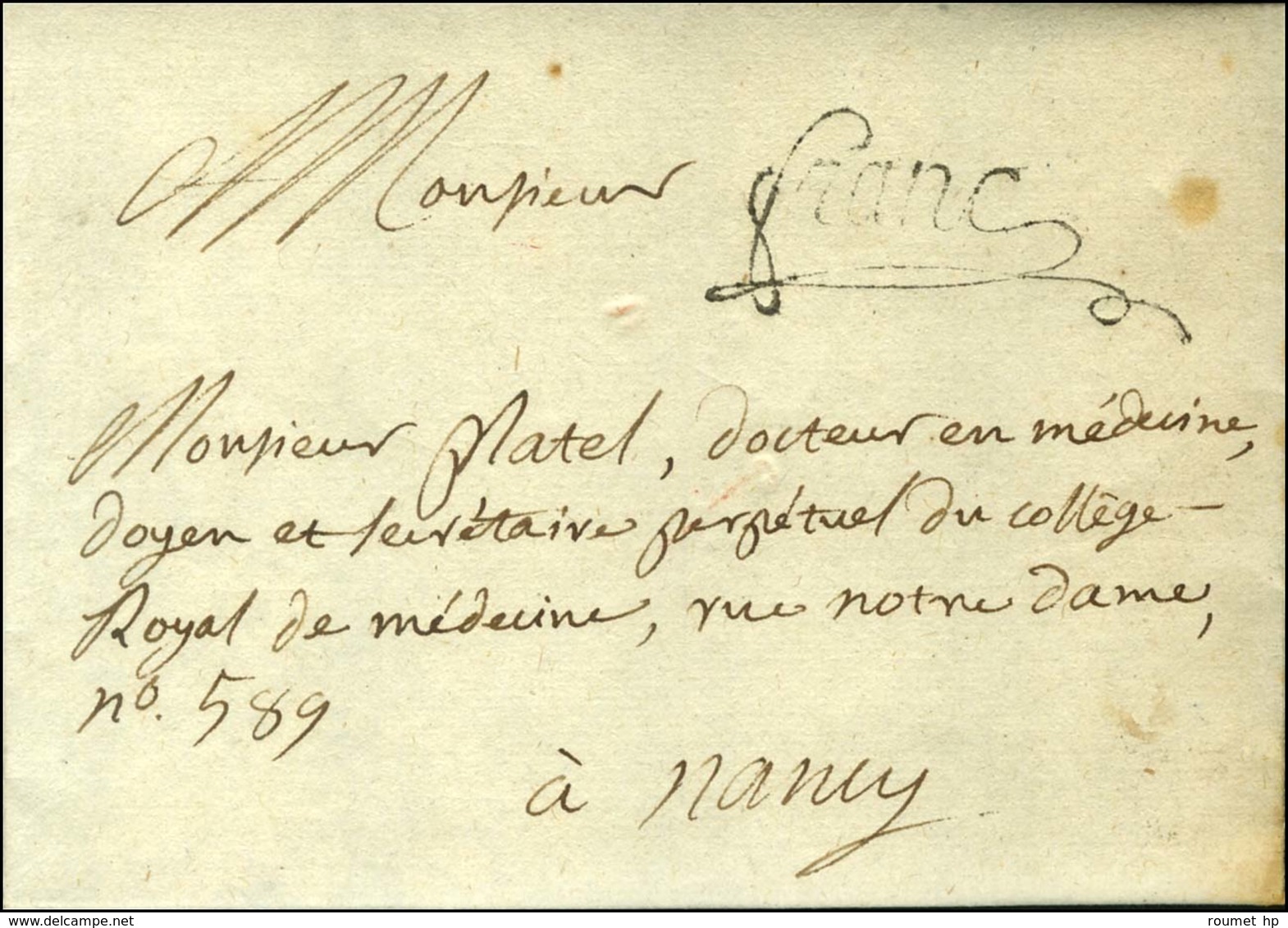 Lunéville (L N° 3) Au Verso ; Au Recto Franc (L N° 5) Sur Lettre Avec Texte Daté Du 3 Mai 1777 Pour Nancy. - SUP. - RR. - Other & Unclassified