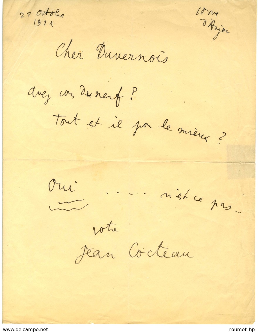 COCTEAU Jean (1889-1963), écrivain, Peintre Et Cinéaste, De L'Académie Française. - Otros & Sin Clasificación