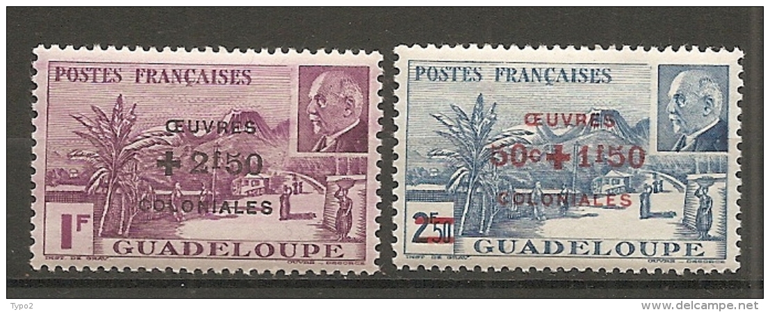 GUADELOUPE -  Yv. N°  173,174   *   Oeuvres Coloniales  Cote   1,6 Euro  BE/D  2 Scans - Unused Stamps