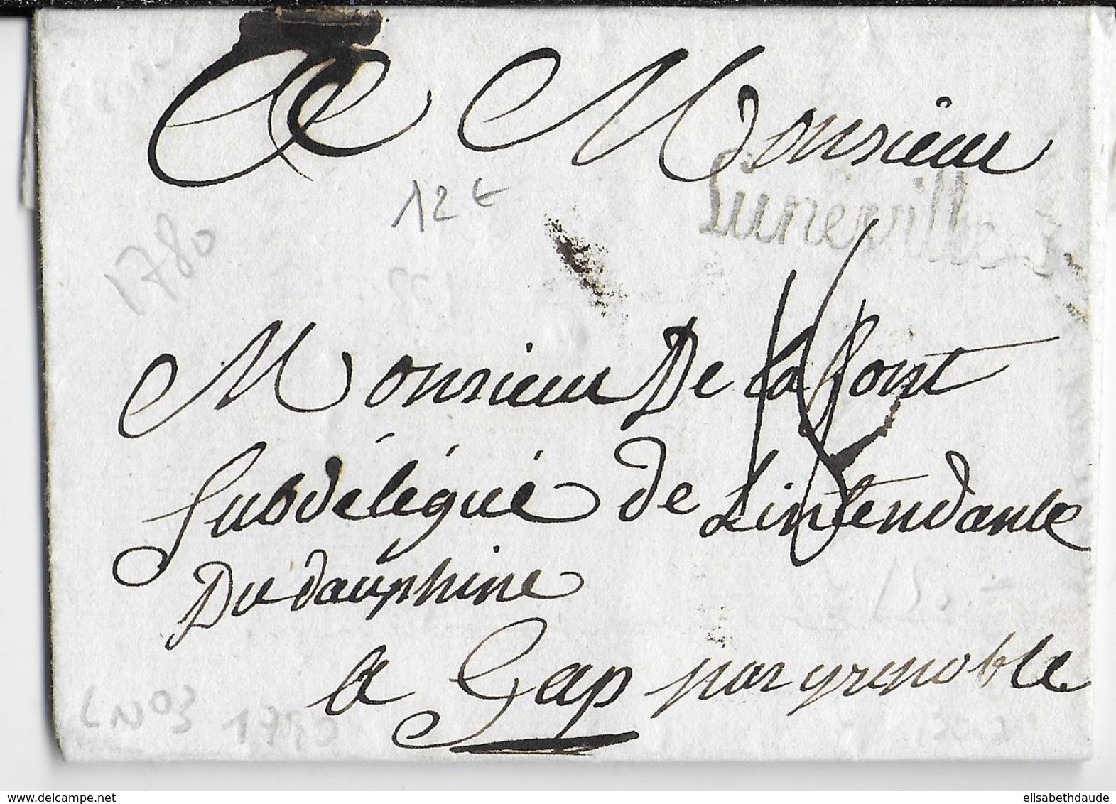 1780 - MEURTHE ET MOSELLE - LETTRE Avec MARQUE LINEAIRE De LUNEVILLE => GAP - 1701-1800: Précurseurs XVIII