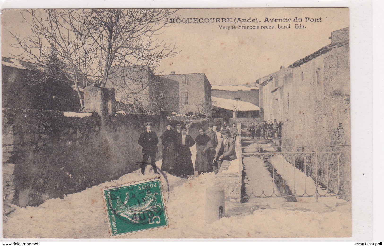 Roquecourbe Avenue Du Pont Tres Animée Sous La Neige 1911 Vergne Francois - Autres & Non Classés