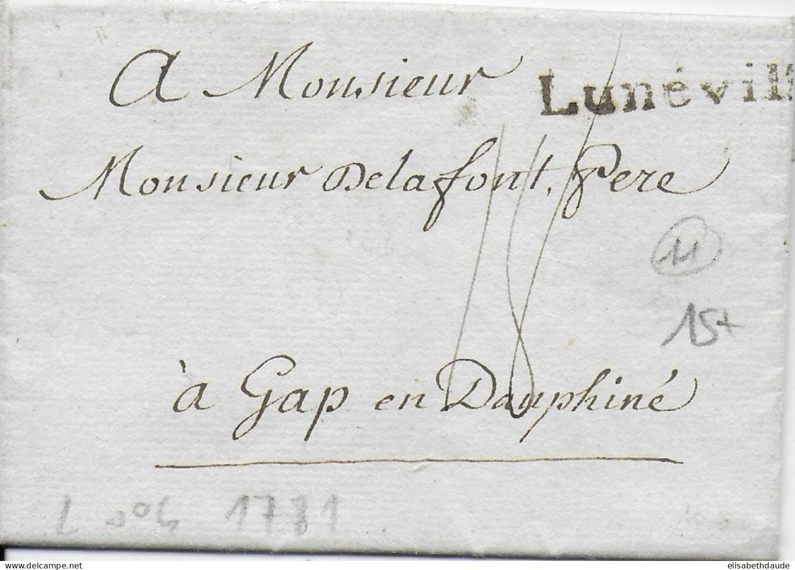 1781 - MEURTHE ET MOSELLE - LETTRE Avec MARQUE LINEAIRE De LUNEVILLE => GAP - 1701-1800: Précurseurs XVIII