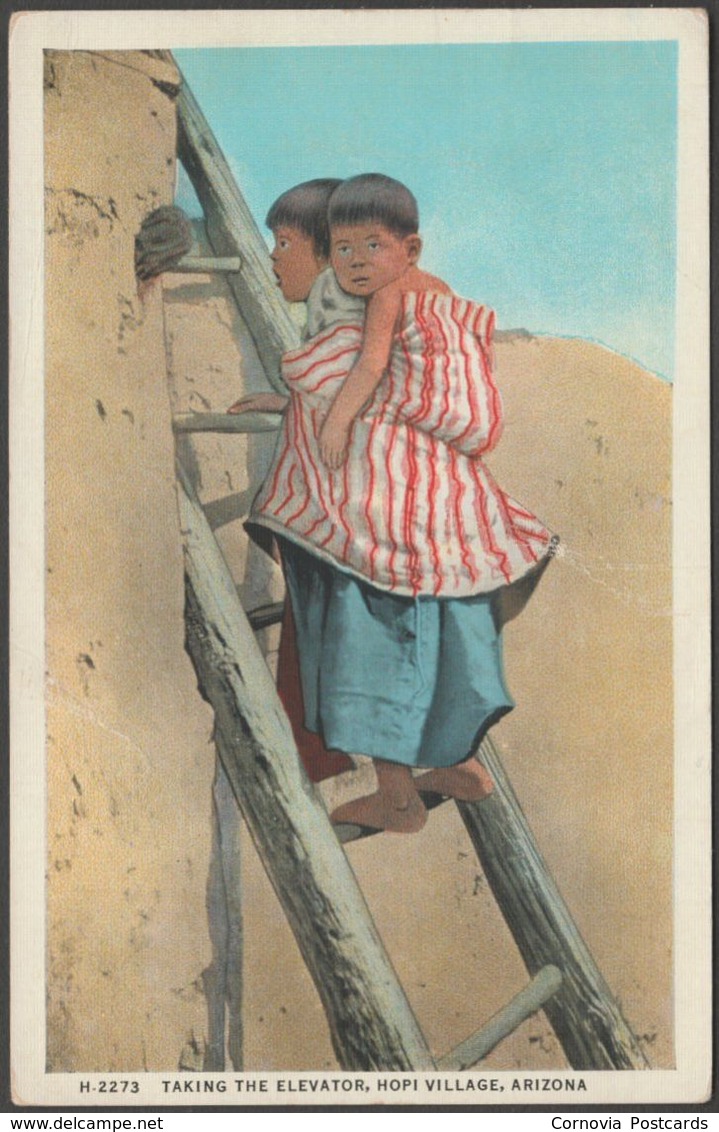 Taking The Elevator, Hopi Village, Arizona, C.1930 - Fred Harvey Postcard - Other & Unclassified
