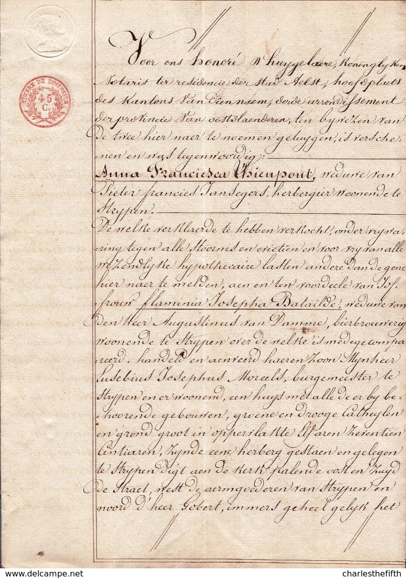 1837 TITEL Te STRIJPEN - VERKOOP HERBERG AAN DE KERK VAN STRIJPEN - Weduwe VANDAMME Jegens Weduwe JANSEGHERS - Documents Historiques