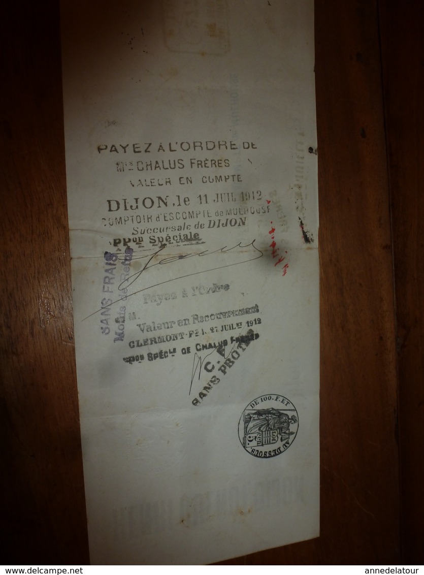 1912  Mandat Au Porteur (Vorillon Du Café à Monboissier) Sur Comptoir D'Escompte De Mulhouse Pour Maison CHALUS Frères - Chèques & Chèques De Voyage