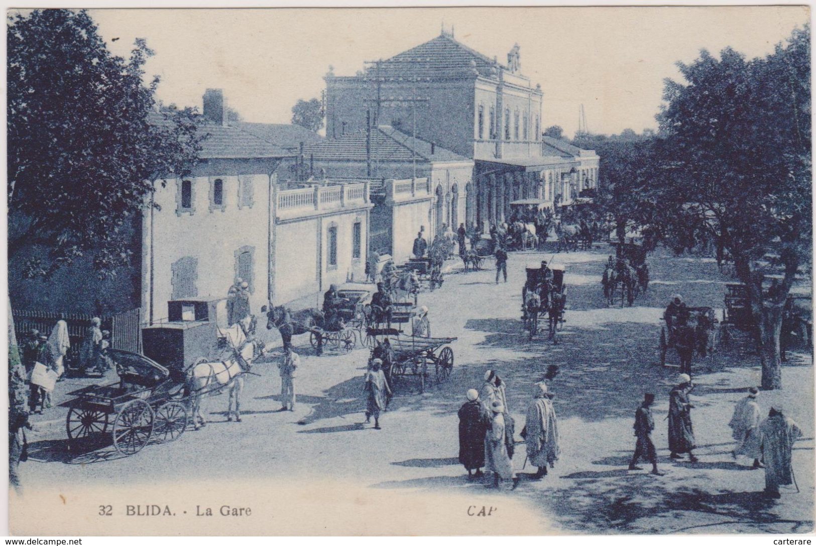 Cpa,Algérie,nord,la Gare De Blida ,en 1900,wilaya,atlas Tellien,morisques,trafic Important,attelage à Cheval,rare - Blida