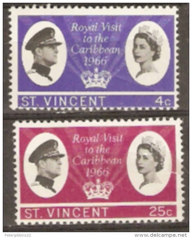 St Vincent 1966  SG 250-1  Royal Visit  Lightly Mounted Mint - St.Vincent (...-1979)