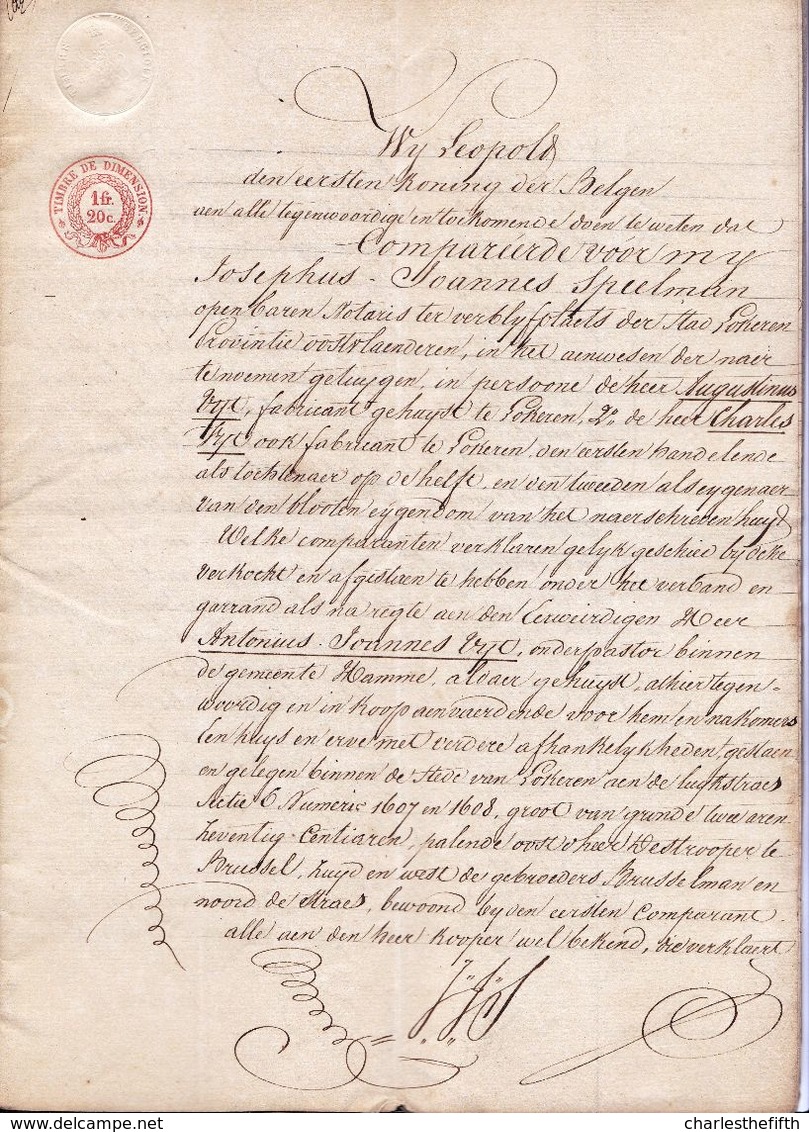 1845 - AKTE - 2 GEBROEDERS FABRIKANTEN VAN LOKEREN VERKOPEN HUIS AAN ONDERPASTOOR VAN HAMME - Documents Historiques