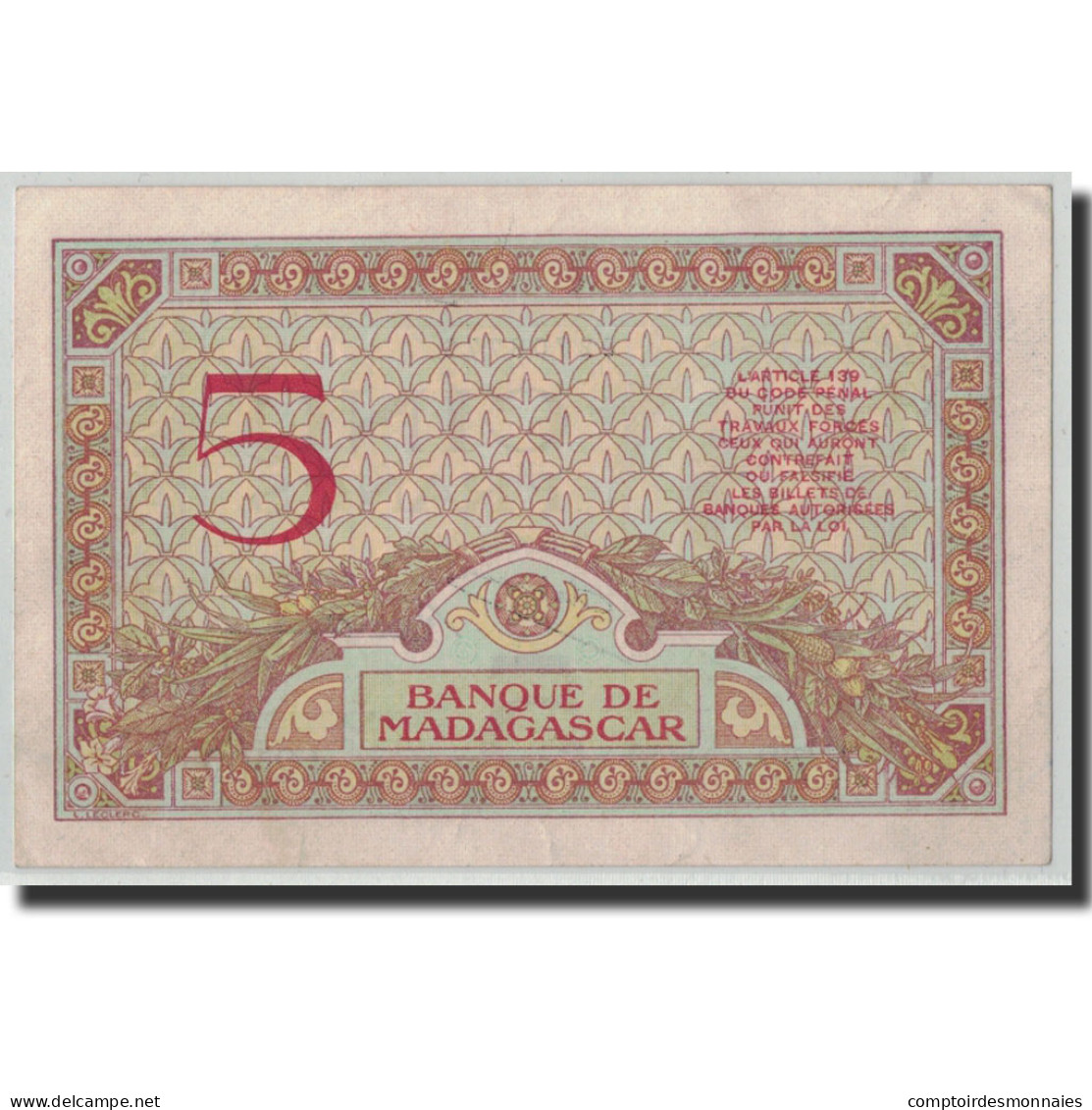 Billet, Madagascar, 5 Francs, Undated (ca.1937), KM:35, SUP+ - Madagascar