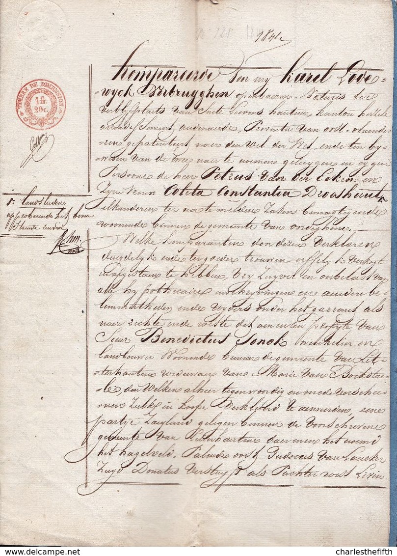 1841 - AKTE - VERKOOP " HAGELVELD " Door PETRUS VAN DER EEKEN ( Oordegem ) Aan B. SONCK ( Letterhoutem ) - Documents Historiques