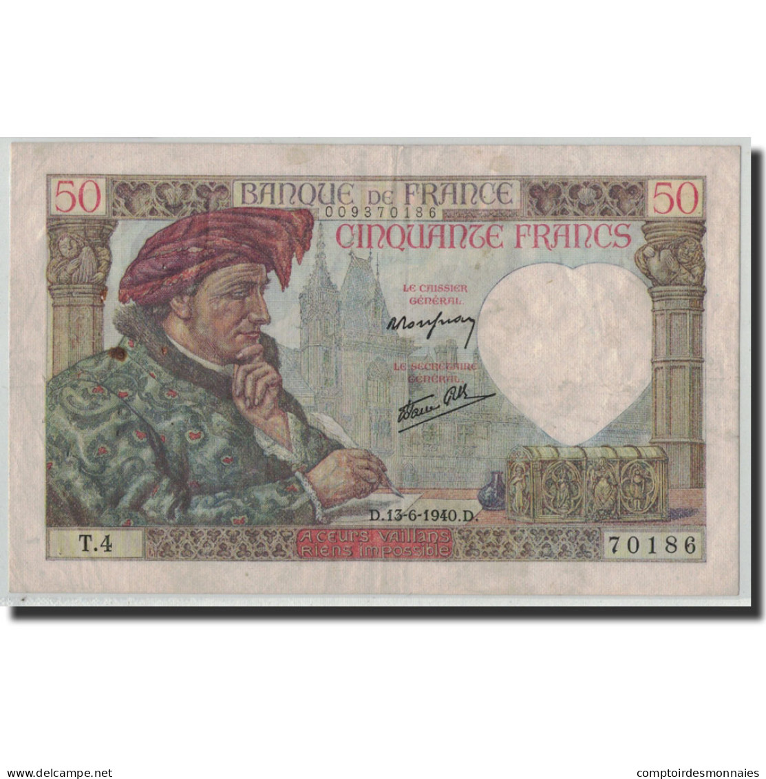 France, 50 Francs, 50 F 1940-1942 ''Jacques Coeur'', 1940, 1940-06-13, TB+ - 50 F 1940-1942 ''Jacques Coeur''