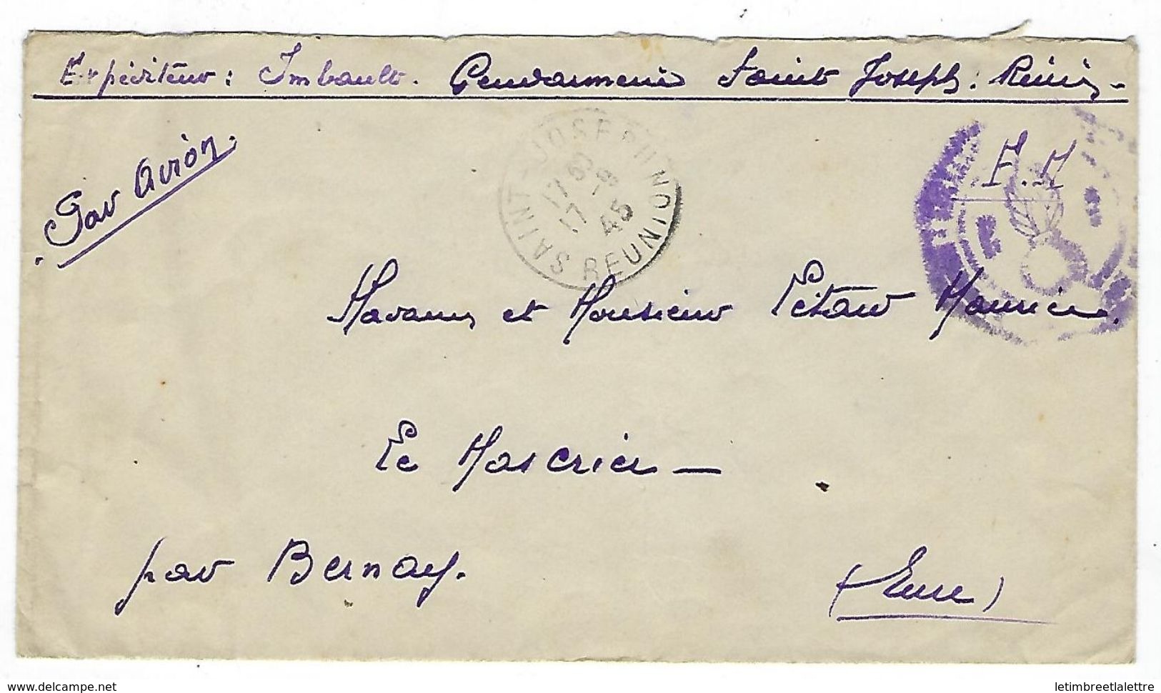 Réunion, Lettre En Franchise De La Gendarmerie à Saint Joseph Pour La France - 1960-.... Covers & Documents