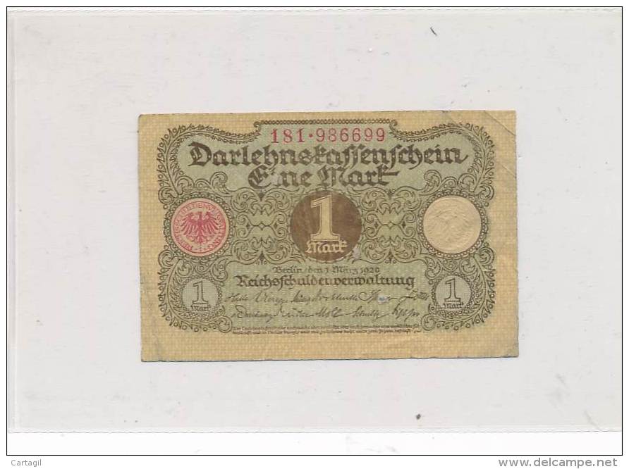 Billets - B3238 - Allemagne   - Billet 1 Mark  1920 ( Type, Nature, Valeur, état... Voir Double  Scans) - Imperial Debt Administration