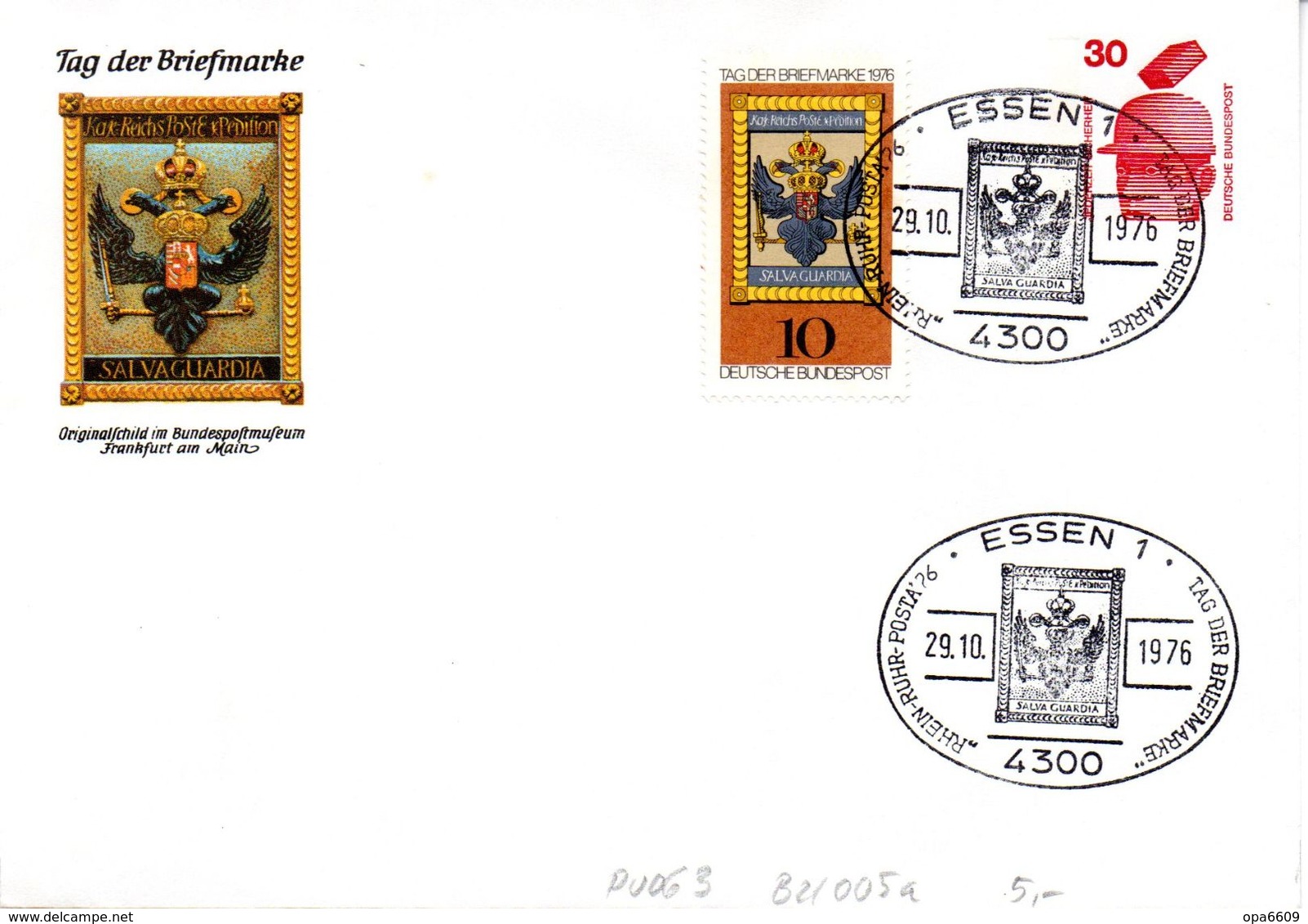 BRD Privatganzsachenumschlag PU063 B2/005a ZF "Tag Der Briefmarke", SSt 29.10.76 ESSEN 1 - Enveloppes Privées - Oblitérées