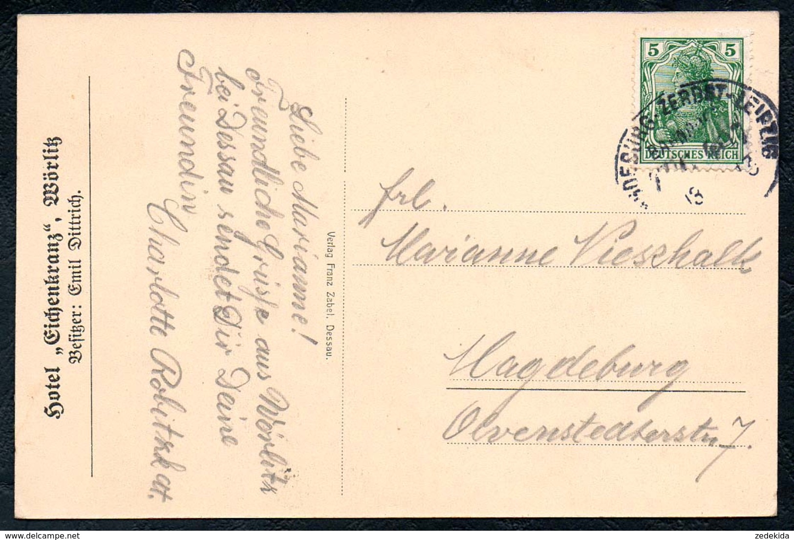 B2628 - Wörlitz - Gothisches Haus - Stempel Hotel Eichenkreuz - Bahnpost Bahnpoststempel - Franz Zabel - Woerlitz