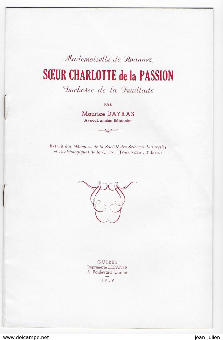 23 -  SOEUR CHARLOTTE DE LA PASSION  - Duchesse De La FEUILLADE - M. DAYRAS - 1959 - Limousin