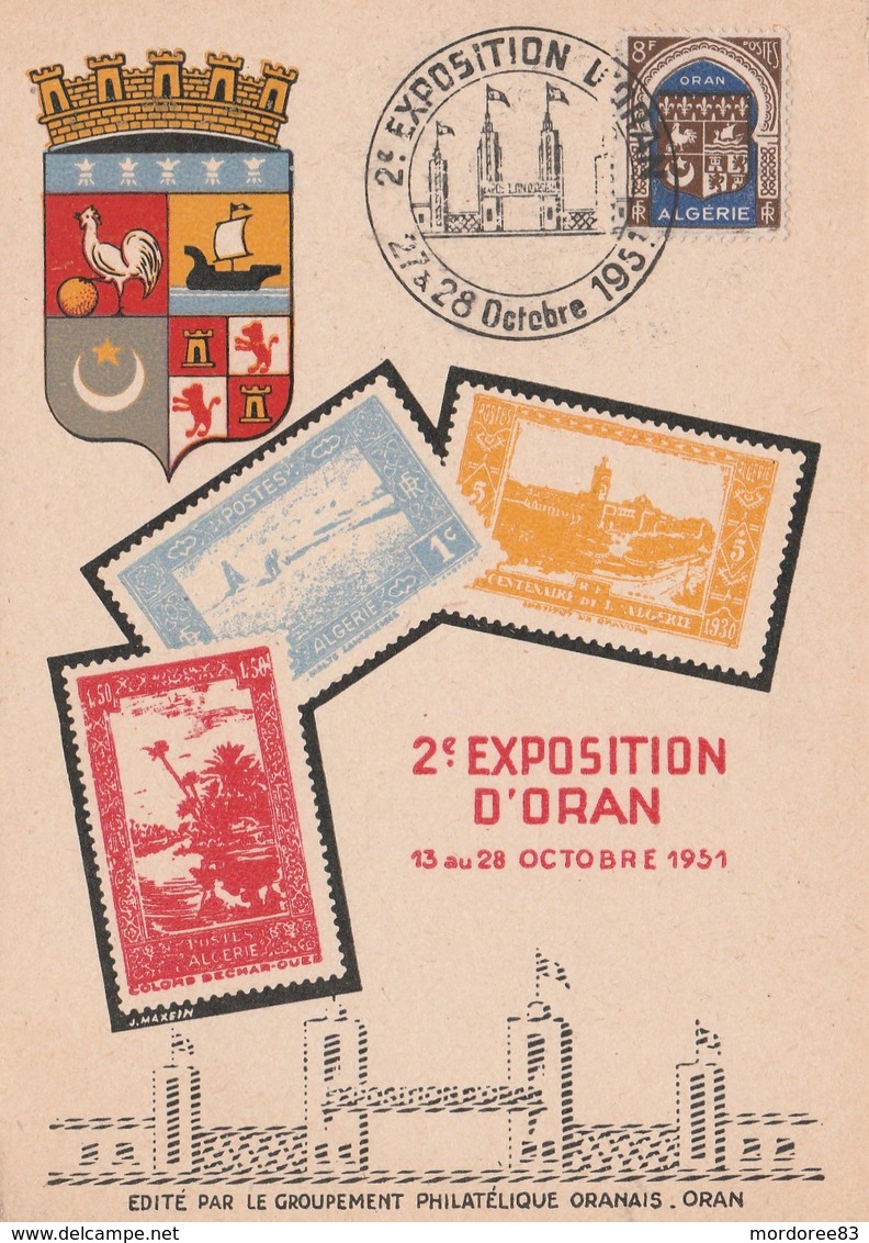 ALGERIE 1951 CARTE 2E EXPOSITION D ORAN - Covers & Documents